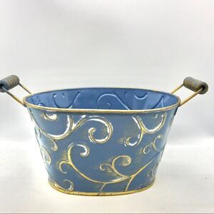 Indoor Garden Planter Periwinkle Gold Scroll with Handles Storage Organi…